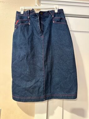 Dark Blue Denim Skirt with Red Stitching